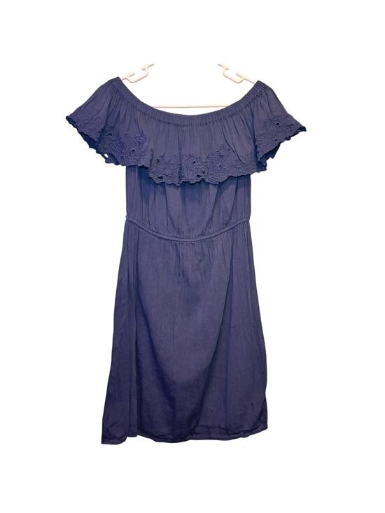 LOFT Dresses & Skirts - LOFT Navy Off-Shoulder Ruffle Neck Beach Vacation Coverup Dress | Size Small